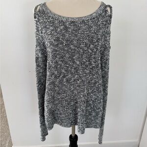 Express Gray Crew Neck Sweater with Relaxed Fit and Detailed Sleeves